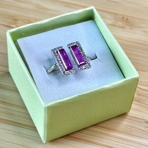 Purple Fluorite x Genuine Quartz in Rhodium Size 8 Ring | Bomb Part BP